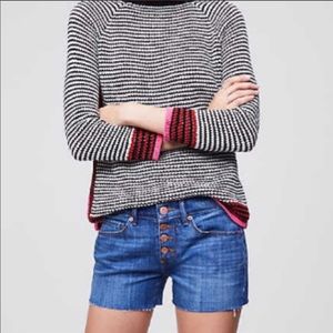 Loft raw hem, exposed button fly, cut off short